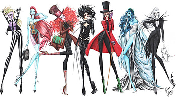 Tim Burton Fashion Collection, collection, scissorhands, burton, emily, mad hatter, beetlejuice, jack, tim, willy, fashion, edward, sally, wonka, skellington HD wallpaper