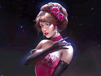 Scarlet, glove, black, girl, serafleur, hand, rose, pink, fantasy, flower, luminos HD wallpaper