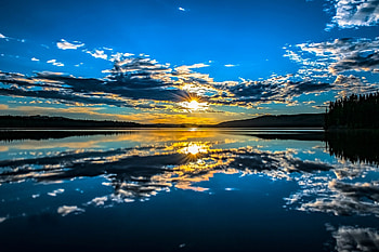 Lake Reflection of Clouds and Sun, Reflections, Lakes, Nature, Sun, Clouds, Sky HD wallpaper