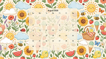 August 2026 — Sunflower Picnic Calendar, August 2026 Calendar HD wallpaper