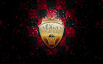 sOliver Wurzburg, glitter logo, BBL, purple black checkered background, basketball, german basketball club, sOliver Wurzburg logo, mosaic art, Basketball Bundesliga HD wallpaper