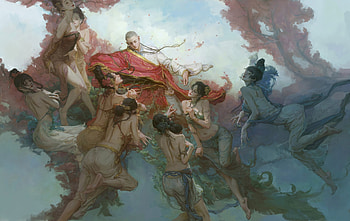 Adoration of a God, god, fantasy, eart cg, art, man, girl, dark HD wallpaper