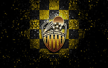 Deportivo Tachira FC, glitter logo, La Liga FutVe, yellow black checkered background, soccer, Venezuelan football club, Deportivo Tachira logo, mosaic art, football, Venezuelan Primera Division, Deportivo Tachira HD wallpaper