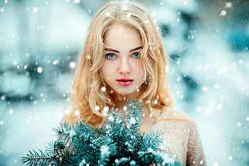Winter, outdoor, blue eyes, girl model, beautiful HD wallpaper