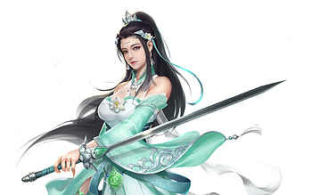 Warrior, Green, Girl, Sword, Fantasy HD wallpaper