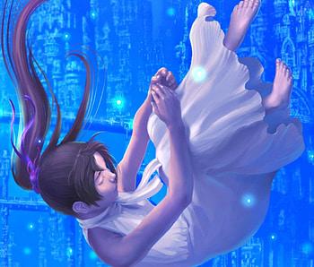 The fall, blue, white, art, reishin, fall, girl, anime, luminos, manga HD wallpaper