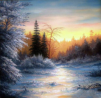 Sizonenko Yuri. morning dawn, sizonenko yuri, painting, art, sky, nature, sunrise, tree HD wallpaper