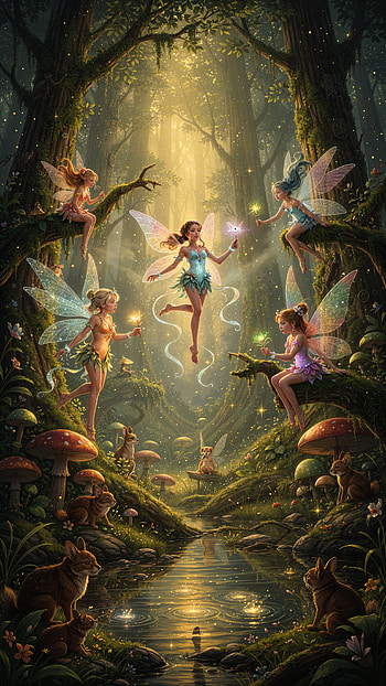 Glimmergrove — Faelight Forest — Enchanted Glade, Fairy, Mushroom, Pond HD phone wallpaper