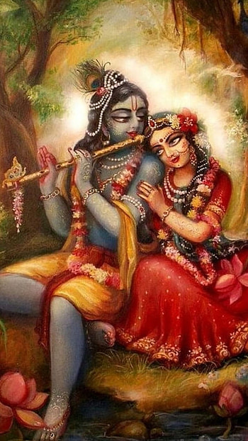 Radha Krishna , Nature Background, Painting HD phone wallpaper