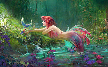 Wish I could fly, frumusete, mermaid, art, gorgeous, girl, summer, fantasy, butterfly, milkynight, green, redhead, luminos, water, siren, milica jevtic, vara, superb HD wallpaper