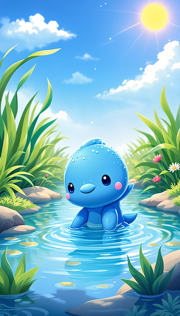 Playful Blue Dolphin for Your , cartoon, nature, water HD phone wallpaper