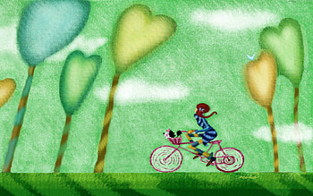 Nature, Trees, Miscellanea, Miscellaneous, Stroll, Heart, Bicycle HD wallpaper