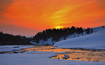 Winter Creek Sunset, winter, nature, snow, sunset HD wallpaper