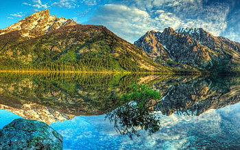 Nature, Sky, Mountains, Vertex, Reflection, Tops HD wallpaper