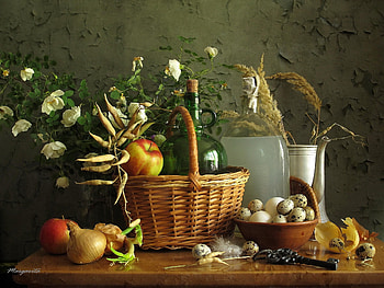Food, Eggs, Apples, Still Life, Basket HD wallpaper