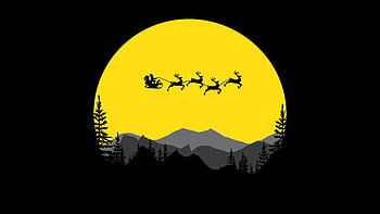 Santa Claus Moon Reindeer chariot Minimal Black HD wallpaper
