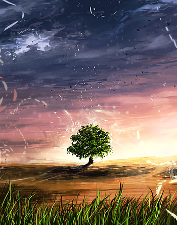 Landscape, Art, Shining, Sparks, Wood, Tree, Polyana, Glade HD phone wallpaper
