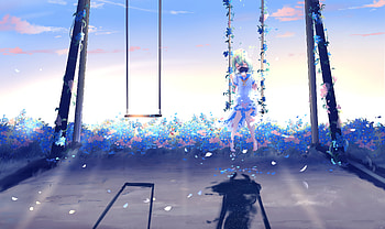 On The Swing, anime-girl, anime, artist, artwork, digital-art, deviantart HD wallpaper