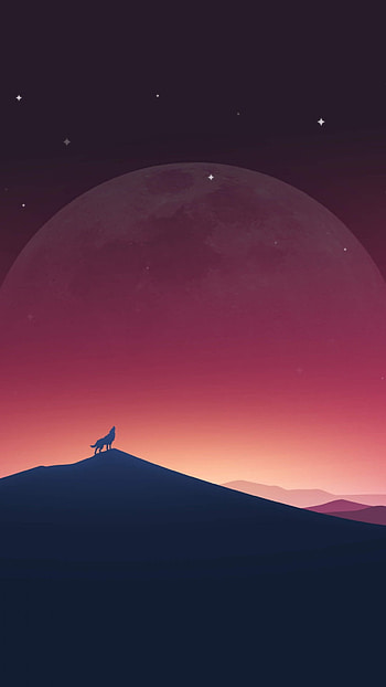 moon, sky, night, nature, landscape, silhouette, fantasy, wolf, fantasy landscape HD phone wallpaper
