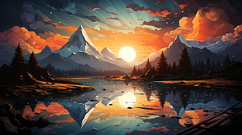 Artistic Mountain Lake Sunset, artistic, lake, nature, landscape HD wallpaper