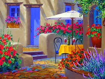 Visit Italy, art, house, villa, beautiful, relax, Italy, romance, visit, rest, patio, painting, flowers, romantic, village, home, wine HD wallpaper
