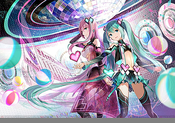 Duet, luka, superstar, vocaloid, long hair, miku hatsune, fuji choko, popstar, miku, vocaloids, hatsune, luka megurine, megurine luka, female, sexy, hot, girl, singer, pink hair, diva, anime girl, hatune miku, pink, anime, green, pair, megurine, green hair, dual HD wallpaper