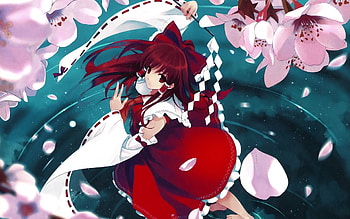 Anime, Water, Petals, Hakurei Reimu, Misaki Kurehito HD wallpaper
