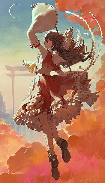 Reimu, art, painting HD phone wallpaper