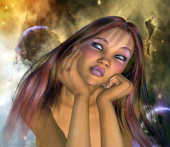 Day dreams, mist, planets, day dreaming, brown hair, girl HD wallpaper