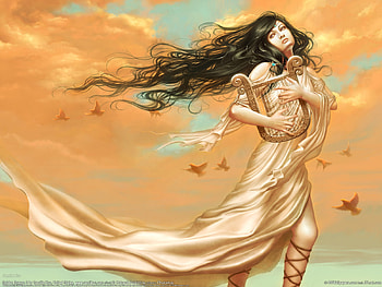 MUSICAL ANGEL, art, wanderer, girl, angel, fairy, music, 3d, fantasy, abstract, women, dream HD wallpaper