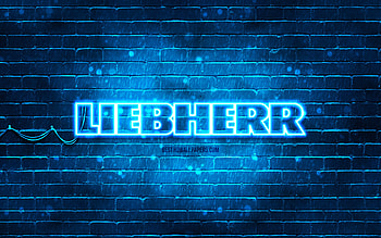 Liebherr bluelogo, , blue brickwall, Liebherr logo, brands, Liebherr neon logo, Liebherr HD wallpaper