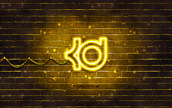 Kevin Durant yellow logo, , yellow brickwall, Kevin Durant logo, basketball stars, Kevin Durant neon logo, Kevin Durant HD wallpaper
