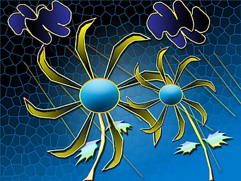 Flowers, blue and gold, abstract HD wallpaper