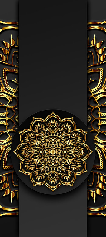 Gold Mandala X black, art, pastel, premium, luxury HD phone wallpaper