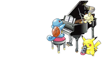 Pokémon Piano Party - featuring Meowth, Pikachu, and Squirtle, Pokemon, Meowth (Pokémon), Pikachu, Squirtle (Pokémon), piano HD wallpaper