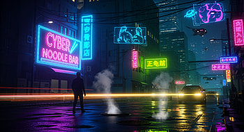 Cyber Noodle Bar — Neon City, neon aesthetic, cyberpunk, neon sign, cityscape HD wallpaper
