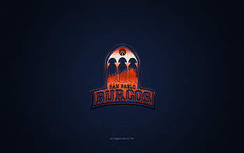CB San Pablo Burgos, Spanish basketball club, orange logo, blue carbon fiber background, Liga ACB, basketball, Burgos, Spain, CB San Pablo Burgos logo HD wallpaper