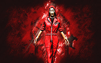 Money Heist, Garena Fire, red stone background, grunge art, Garena Fire characters, Money Heist character, Money Heist Garena Fire HD wallpaper