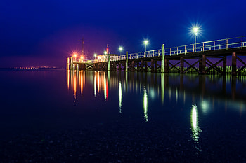 Nature, Sea, Night, Lights, Shine, Light, Pier, Lanterns, Illumination, Lighting HD wallpaper