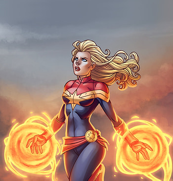 Captain Marvel, blonde, superhero, flight, art HD phone wallpaper