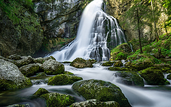 Gollinger Wasserfall, mountain waterfall, Golling Waterfall, beautiful waterfalls, Schwarzbach Creek, Salzburg, Austria HD wallpaper