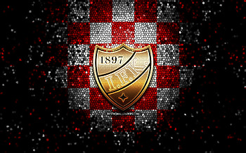 HIFK FC, glitter logo, Veikkausliiga, red white checkered background, soccer, finnish football club, HIFK FC logo, mosaic art, football, Seinajoen Jalkapallokerho, IFK Helsingfors HD wallpaper