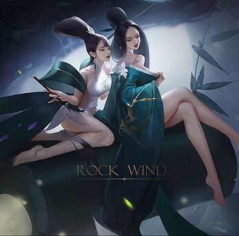 Ehuang and Nvying, blue, ehuang, rock wind, art, fantasy, couple, girl, nvying, white HD wallpaper