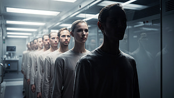 — Human Cloning: Line of Replicas, Woman, Corridor, Laboratory HD wallpaper