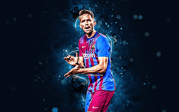 Luuk de Jong, , 2022, Barcelona FC, blue neon lights, dutch footballers, LaLiga, Barca, FC Barcelona, football, Luuk de Jong , soccer, Luuk de Jong Barcelona, La Liga, FCB HD wallpaper