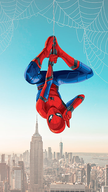 Spider-Man in New York, red, sky, marvel, spider HD phone wallpaper