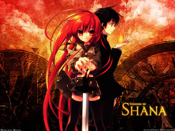 Shana flame warrior, sword, boy, red, warior, girl, flame, fire HD wallpaper