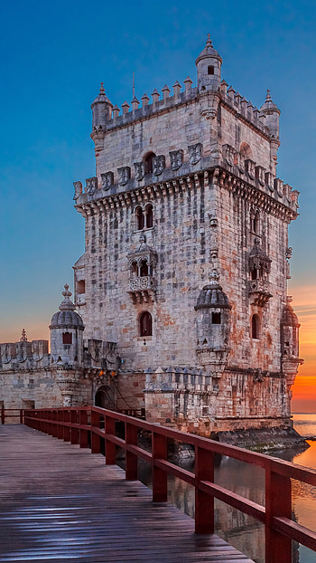 Belem Tower, Tagus River, Lisbon sunset, Windows 10 spotlight HD phone wallpaper