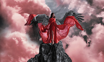Fantasy girl, Wings, Heaven, Clouds, Rock, Girl, Angel HD wallpaper