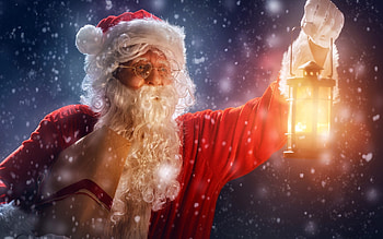 Santa With Lantern, Lantern, Winter, Santa, Snow HD wallpaper